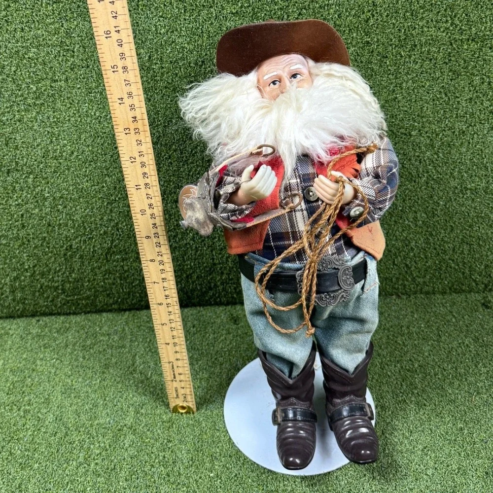 Vintage Cowboy Santa Doll Western Christmas‎ Figurine 12in Decor Collectible